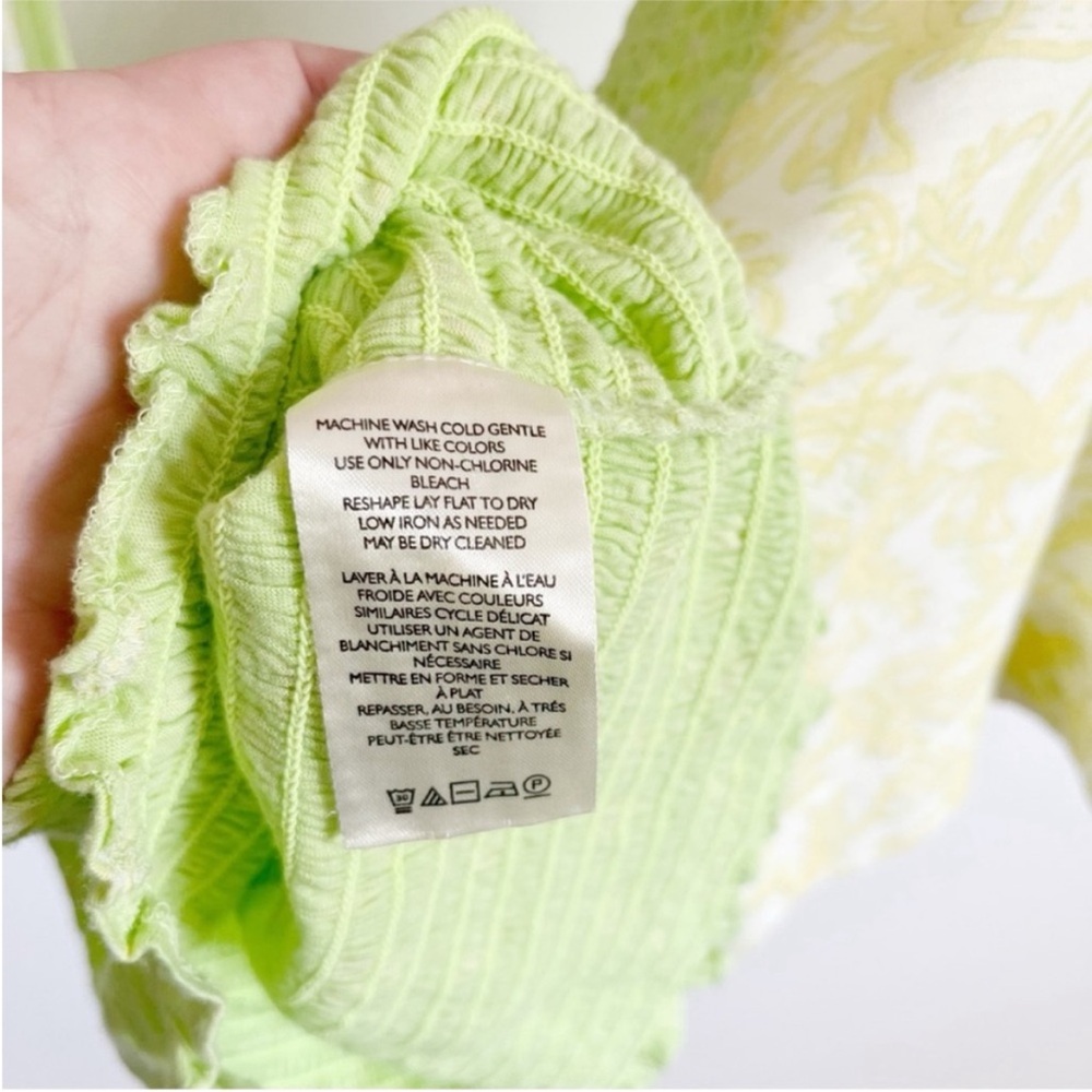 Free People Marigold top green yellow Key Lime floral smocked jersey cropped - Picture 8 of 10